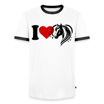 I love horses - Men's Ringer Shirt - white/black - Front - AI Model Female 172 light (172cm) & AI Model Male 178 dark (178cm)