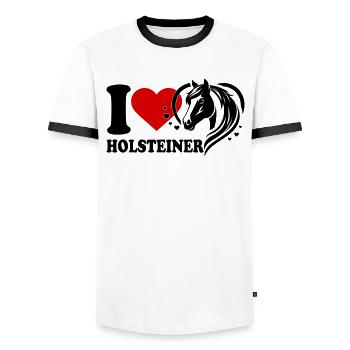 J’adore le cheval Holsteiner - T-shirt contrasté Homme - blanc/noir - Devant - AI Model Female 172 light (172cm) & AI Model Male 178 dark (178cm)