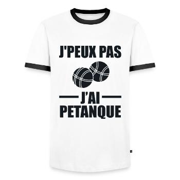 Je Ne Peux Pas, J'Ai Pétanque - T-shirt contrasté Homme - blanc/noir - Devant - AI Model Female 172 light (172cm) & AI Model Male 178 dark (178cm)
