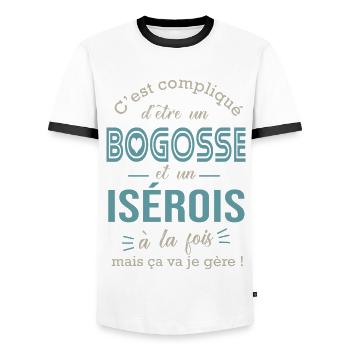 Isére bogosse Isérois cadeau pour Isérois - T-shirt contrasté Homme - blanc/noir - Devant - AI Model Female 172 light (172cm) & AI Model Male 178 dark (178cm)