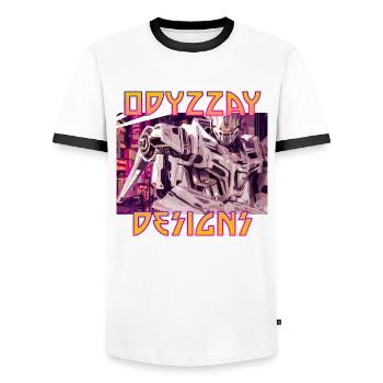 Odyzzay Mech Sunset - Men's Ringer Shirt - white/black - Front - AI Model Female 172 light (172cm) & AI Model Male 178 dark (178cm)