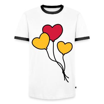 Herzballons / Heart balloon / Ballon coeur - Men's Ringer Shirt - white/black - Front - AI Model Female 172 light (172cm) & AI Model Male 178 dark (178cm)