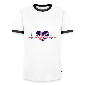 Union Jack Heartbeat | UK Flag | Heart - Men's Ringer Shirt - white/black - Front - AI Model Female 172 light (172cm) & AI Model Male 178 dark (178cm)