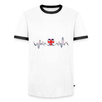 Union Jack Heartbeat | UK Flag | Heart - Men's Ringer Shirt - white/black - Front - AI Model Female 172 light (172cm) & AI Model Male 178 dark (178cm)