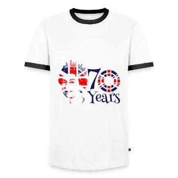 The Queens Platinum Jubilee 2022 | UK - Men's Ringer Shirt - white/black - Front - AI Model Female 172 light (172cm) & AI Model Male 178 dark (178cm)