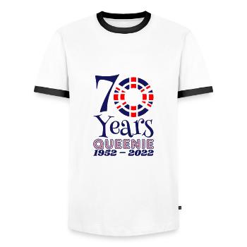 The Queens Platinum Jubilee 2022 | UK - Men's Ringer Shirt - white/black - Front - AI Model Female 172 light (172cm) & AI Model Male 178 dark (178cm)