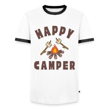 Happy Camper (Marshmallow, Lagerfeuer, Camping) - Männer Kontrast-T-Shirt - Weiß/Schwarz - Vorne - AI Model Female 172 light (172cm) & AI Model Male 178 dark (178cm)
