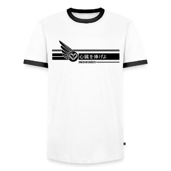 SHINZOU OÙ SASAGEYO - T-shirt contrasté Homme - blanc/noir - Devant - AI Model Female 172 light (172cm) & AI Model Male 178 dark (178cm)