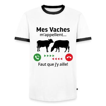mes vaches m'appellent faut que j'y ailler - T-shirt contrasté Homme - blanc/noir - Devant - AI Model Female 172 light (172cm) & AI Model Male 178 dark (178cm)