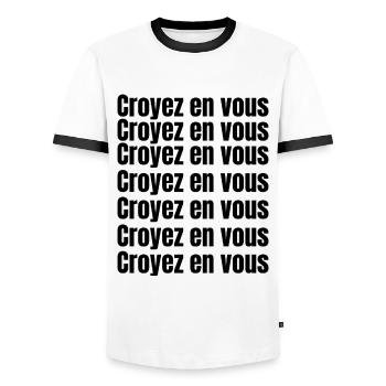 Croyez en vous tout est possible - T-shirt contrasté Homme - blanc/noir - Devant - AI Model Female 172 light (172cm) & AI Model Male 178 dark (178cm)