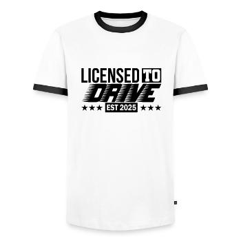 Permis de conduire 2025 Examen de conduite Examen du permis de conduire - T-shirt contrasté Homme - blanc/noir - Devant - AI Model Female 172 light (172cm) & AI Model Male 178 dark (178cm)