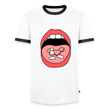 Mangez des pilules - T-shirt contrasté Homme - blanc/noir - Devant - AI Model Female 172 light (172cm) & AI Model Male 178 dark (178cm)