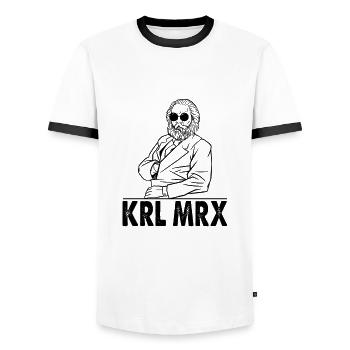Karl Marx KRL MRX - Männer Kontrast-T-Shirt - Weiß/Schwarz - Vorne - AI Model Female 172 light (172cm) & AI Model Male 178 dark (178cm)