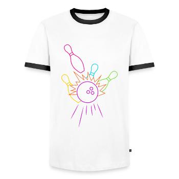 Amateurs de quilles - T-shirt contrasté Homme - blanc/noir - Devant - AI Model Female 172 light (172cm) & AI Model Male 178 dark (178cm)