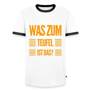 was ist das? - Männer Kontrast-T-Shirt - Weiß/Schwarz - Vorne - AI Model Female 172 light (172cm) & AI Model Male 178 dark (178cm)