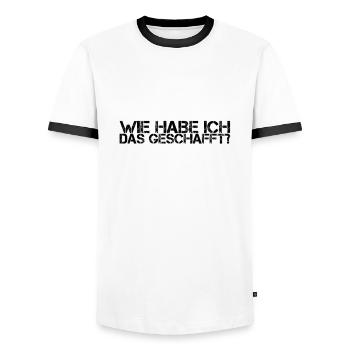 wie habe ich das geschafft? - Männer Kontrast-T-Shirt - Weiß/Schwarz - Vorne - AI Model Female 172 light (172cm) & AI Model Male 178 dark (178cm)