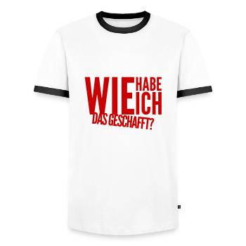 es ist geschafft - Männer Kontrast-T-Shirt - Weiß/Schwarz - Vorne - AI Model Female 172 light (172cm) & AI Model Male 178 dark (178cm)