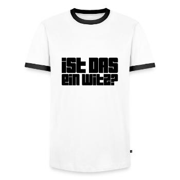 soll das witzig sein? - Männer Kontrast-T-Shirt - Weiß/Schwarz - Vorne - AI Model Female 172 light (172cm) & AI Model Male 178 dark (178cm)