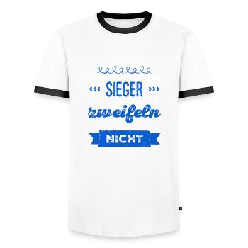 vor dir steht ein Sieger - Männer Kontrast-T-Shirt - Weiß/Schwarz - Vorne - AI Model Female 172 light (172cm) & AI Model Male 178 dark (178cm)