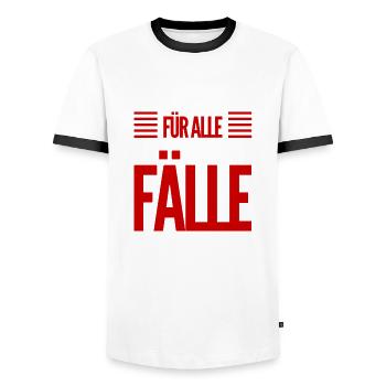 für alle Fälle - Männer Kontrast-T-Shirt - Weiß/Schwarz - Vorne - AI Model Female 172 light (172cm) & AI Model Male 178 dark (178cm)