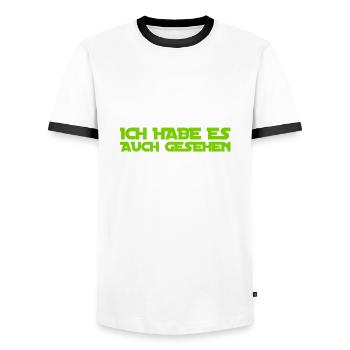ich habe es ebenso gesehen - Männer Kontrast-T-Shirt - Weiß/Schwarz - Vorne - AI Model Female 172 light (172cm) & AI Model Male 178 dark (178cm)