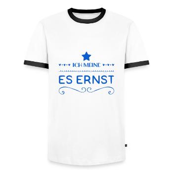 ich meine es ernst - Männer Kontrast-T-Shirt - Weiß/Schwarz - Vorne - AI Model Female 172 light (172cm) & AI Model Male 178 dark (178cm)