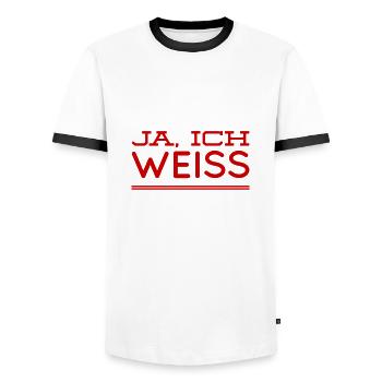 ich weiß es - Männer Kontrast-T-Shirt - Weiß/Schwarz - Vorne - AI Model Female 172 light (172cm) & AI Model Male 178 dark (178cm)