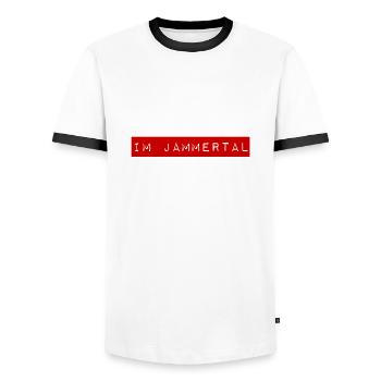ich lebe im Jammertal - Männer Kontrast-T-Shirt - Weiß/Schwarz - Vorne - AI Model Female 172 light (172cm) & AI Model Male 178 dark (178cm)