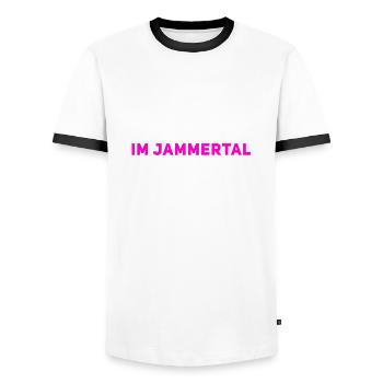 ich befinde mich im Jammertal - Männer Kontrast-T-Shirt - Weiß/Schwarz - Vorne - AI Model Female 172 light (172cm) & AI Model Male 178 dark (178cm)