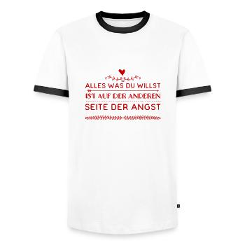 die Angst ist der Weg - Männer Kontrast-T-Shirt - Weiß/Schwarz - Vorne - AI Model Female 172 light (172cm) & AI Model Male 178 dark (178cm)