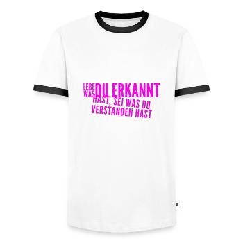was hast du erkannt? - Männer Kontrast-T-Shirt - Weiß/Schwarz - Vorne - AI Model Female 172 light (172cm) & AI Model Male 178 dark (178cm)