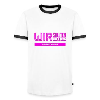 wir brauchen die Polizei - Männer Kontrast-T-Shirt - Weiß/Schwarz - Vorne - AI Model Female 172 light (172cm) & AI Model Male 178 dark (178cm)