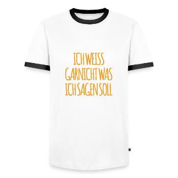 da fehlen einem die Worte - Männer Kontrast-T-Shirt - Weiß/Schwarz - Vorne - AI Model Female 172 light (172cm) & AI Model Male 178 dark (178cm)