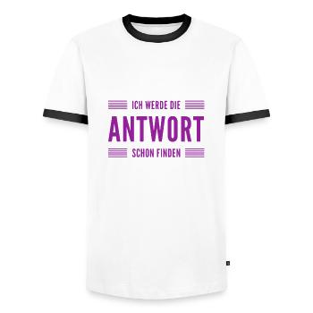wer suchet der findet - Männer Kontrast-T-Shirt - Weiß/Schwarz - Vorne - AI Model Female 172 light (172cm) & AI Model Male 178 dark (178cm)