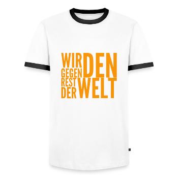 keiner hält uns auf - Männer Kontrast-T-Shirt - Weiß/Schwarz - Vorne - AI Model Female 172 light (172cm) & AI Model Male 178 dark (178cm)