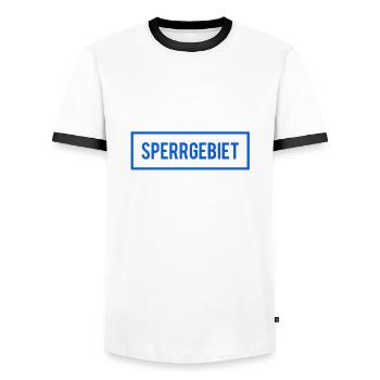 kein Zugang - Männer Kontrast-T-Shirt - Weiß/Schwarz - Vorne - AI Model Female 172 light (172cm) & AI Model Male 178 dark (178cm)