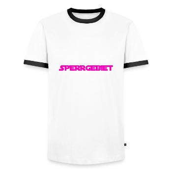 hier ist zu - Männer Kontrast-T-Shirt - Weiß/Schwarz - Vorne - AI Model Female 172 light (172cm) & AI Model Male 178 dark (178cm)