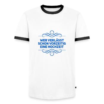 wer verlässt schon eine Hochzeit - Männer Kontrast-T-Shirt - Weiß/Schwarz - Vorne - AI Model Female 172 light (172cm) & AI Model Male 178 dark (178cm)