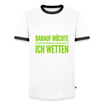 wetten wir? - Männer Kontrast-T-Shirt - Weiß/Schwarz - Vorne - AI Model Female 172 light (172cm) & AI Model Male 178 dark (178cm)