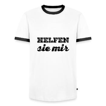 wo bleibt die Hilfe? - Männer Kontrast-T-Shirt - Weiß/Schwarz - Vorne - AI Model Female 172 light (172cm) & AI Model Male 178 dark (178cm)