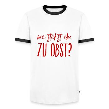 Obst gefällig? - Männer Kontrast-T-Shirt - Weiß/Schwarz - Vorne - AI Model Female 172 light (172cm) & AI Model Male 178 dark (178cm)