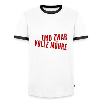 und zwar volle Möhre - Männer Kontrast-T-Shirt - Weiß/Schwarz - Vorne - AI Model Female 172 light (172cm) & AI Model Male 178 dark (178cm)