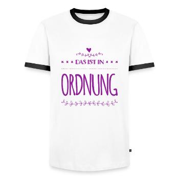 für mich ist das ok - Männer Kontrast-T-Shirt - Weiß/Schwarz - Vorne - AI Model Female 172 light (172cm) & AI Model Male 178 dark (178cm)
