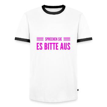 keine Hemmung - Männer Kontrast-T-Shirt - Weiß/Schwarz - Vorne - AI Model Female 172 light (172cm) & AI Model Male 178 dark (178cm)
