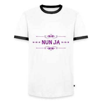 ich bin mir nicht sicher - Männer Kontrast-T-Shirt - Weiß/Schwarz - Vorne - AI Model Female 172 light (172cm) & AI Model Male 178 dark (178cm)