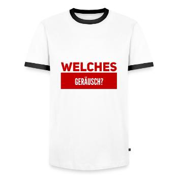 ist da ein Geräusch? - Männer Kontrast-T-Shirt - Weiß/Schwarz - Vorne - AI Model Female 172 light (172cm) & AI Model Male 178 dark (178cm)
