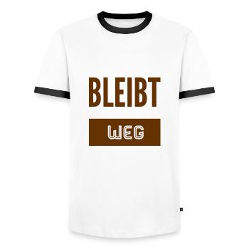 bitte halten sie Abstand - Männer Kontrast-T-Shirt - Weiß/Schwarz - Vorne - AI Model Female 172 light (172cm) & AI Model Male 178 dark (178cm)