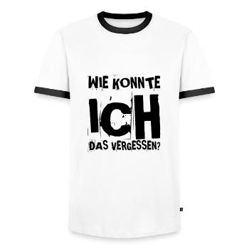 wie konnte ich das vergessen? - Männer Kontrast-T-Shirt - Weiß/Schwarz - Vorne - AI Model Female 172 light (172cm) & AI Model Male 178 dark (178cm)
