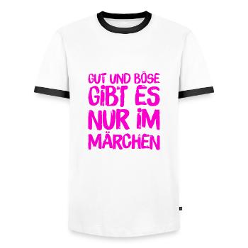 gut und böse gibt es nur im Märchen - Männer Kontrast-T-Shirt - Weiß/Schwarz - Vorne - AI Model Female 172 light (172cm) & AI Model Male 178 dark (178cm)