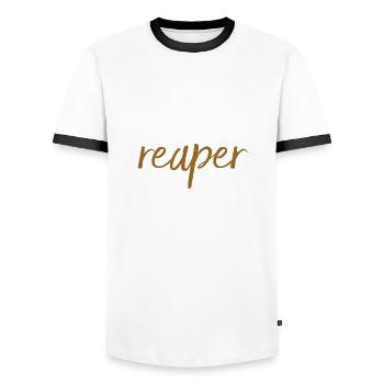 so sieht ein Reaper aus - Männer Kontrast-T-Shirt - Weiß/Schwarz - Vorne - AI Model Female 172 light (172cm) & AI Model Male 178 dark (178cm)